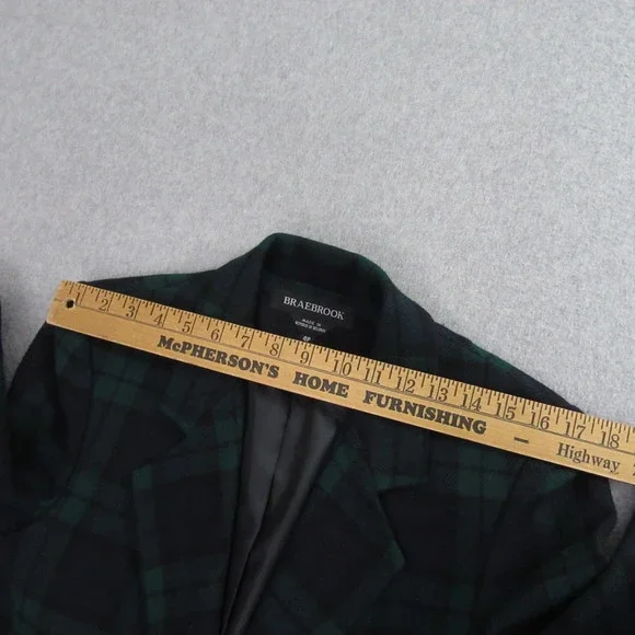 Braebrook Womens Blazer Jacket 4P Petite Green Blue Tweed Vintage Plaid - Picture 11 of 14